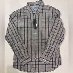Banana Republic NEW Button Up Shirt Mens L Gray Plaid Luxe Poplin Grant Slim Fit